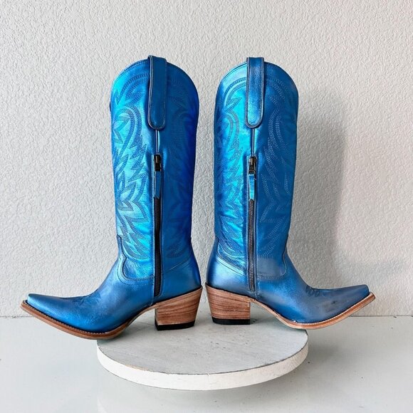 NWT Lane Smokeshow Cobalt Metallic Blue Boots 8 - Picture 8 of 12